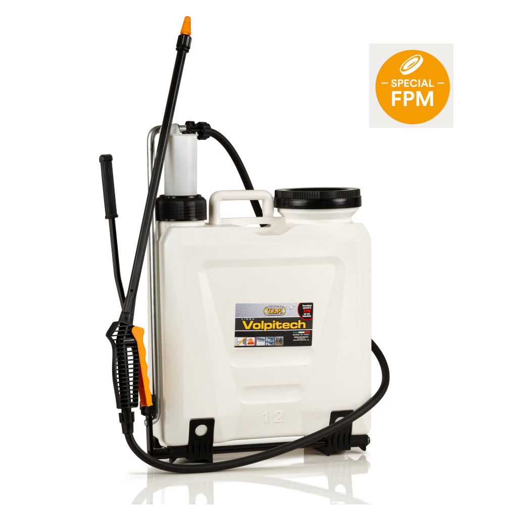 pompa a zaino 12lt linea volpitech con guarnizioni FPM adatte a prodotti aggressivi e lancia e ugello in nylon